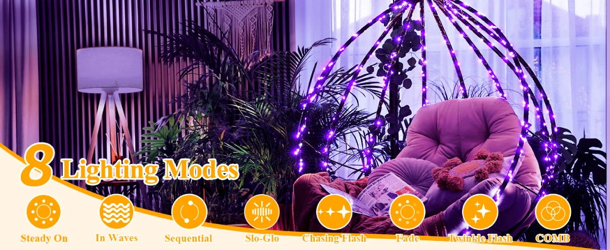 120 LED 40ft Purple Solar String Lights 2 Packs | Ollny